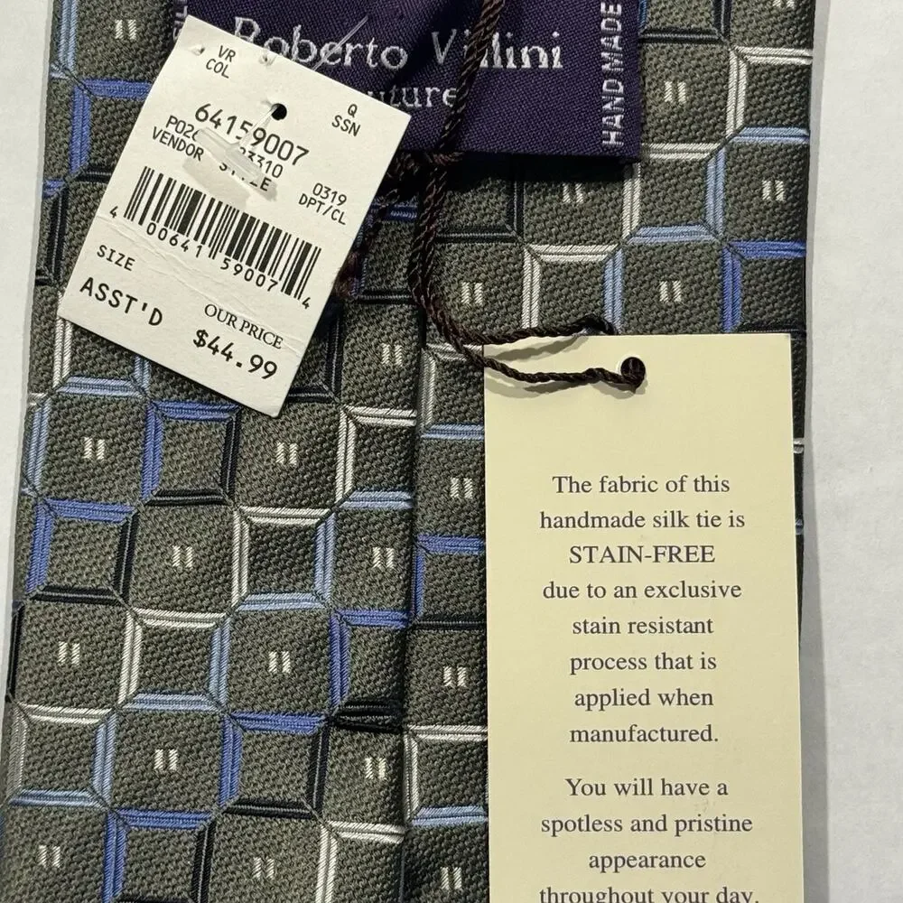 NWT Roberto Villini Men's Necktie Silk Geometric Squares 4